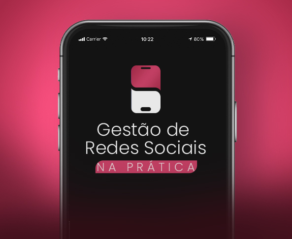 Telemóvel com o logo do Workshop Gestão de Redes Sociais na Prática