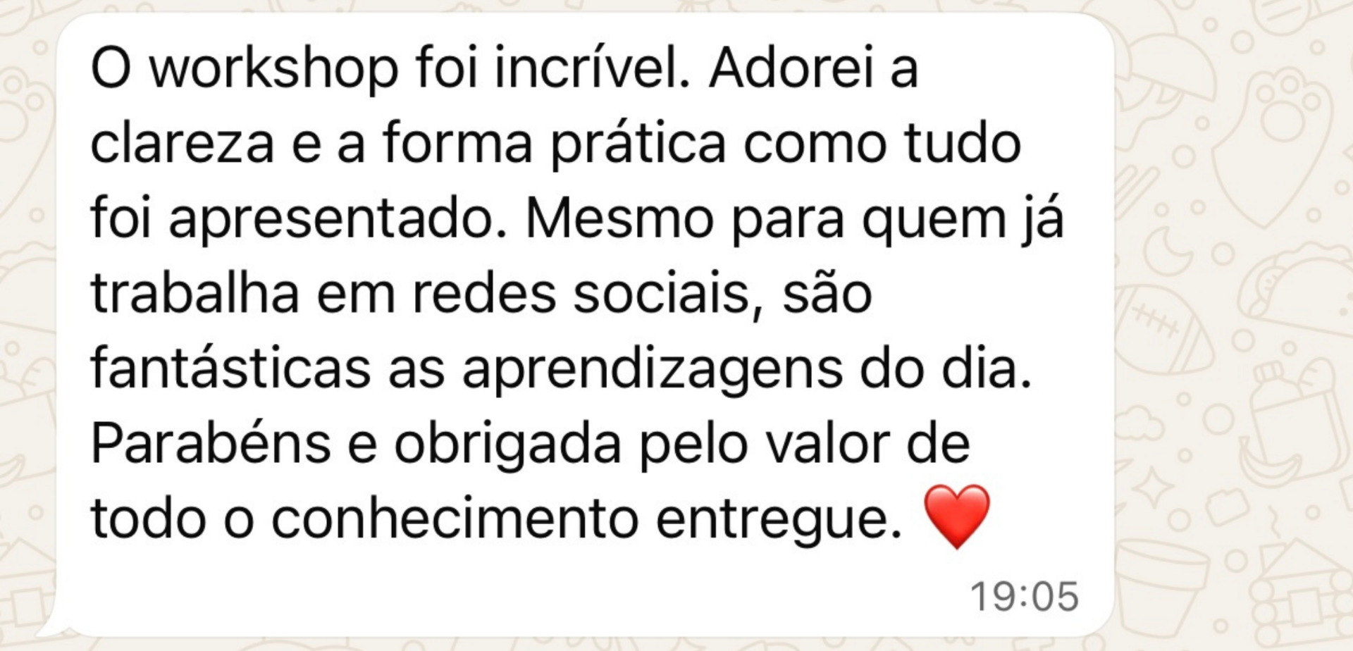 Mensagem de WhatsApp, workshop incrível