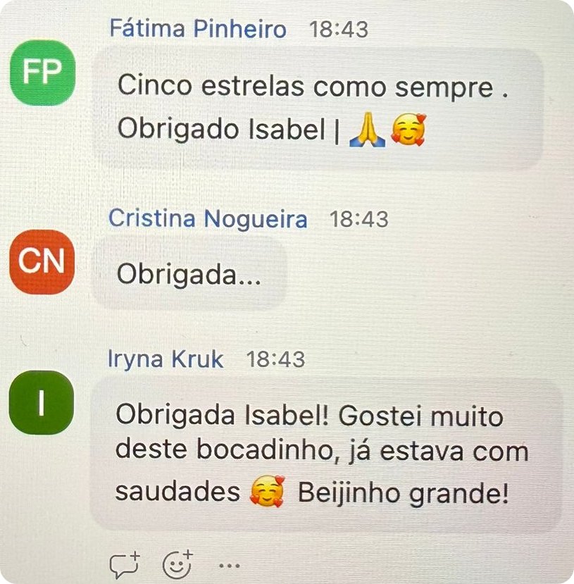 Mensagens no chat do Zoom: cinco estrelas como sempre, gostei muito, já estava com saudades