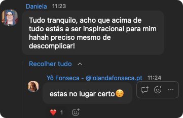 Mensagem no chat do Zoom: estás a ser inspiracional para mim, preciso mesmo de descomplicar
