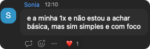 Mensagem no chat do Zoom: é a minha primeira vez e não estou a achar básica, mas sim simples e com foco